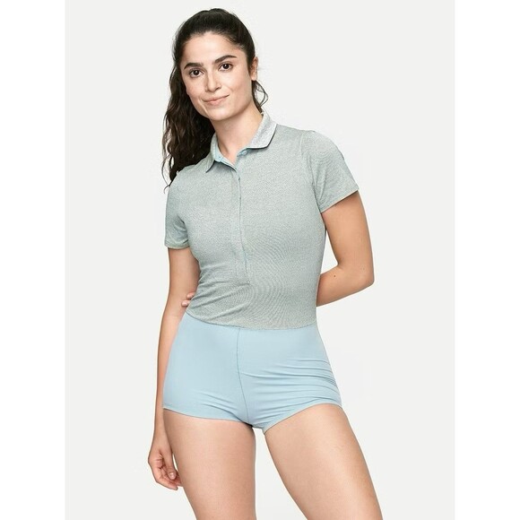 Outdoor Voices‎ Womens Player Polo Bodysuit  Blue Green Large Preppy Athletic - Picture 1 of 7
